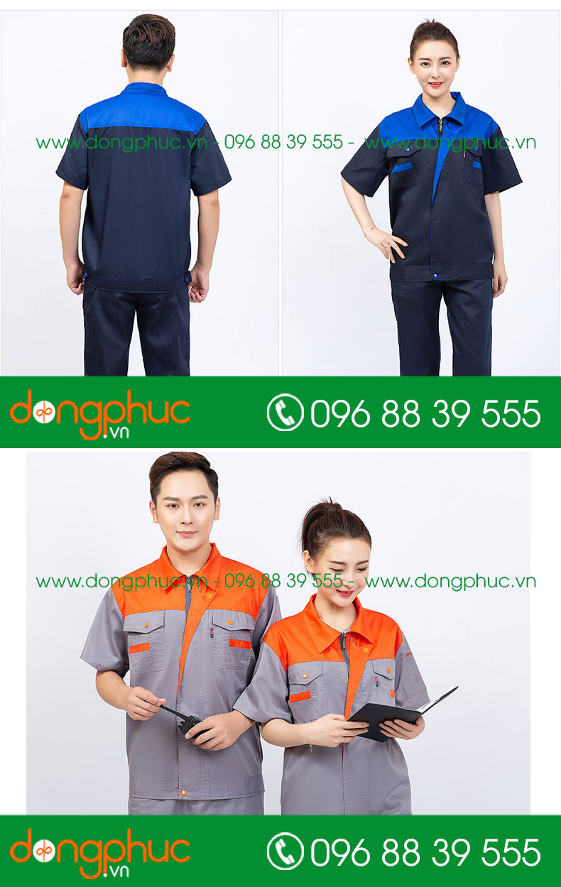 Mẫu bảo hộ màu tím than phối xanh cộc tay